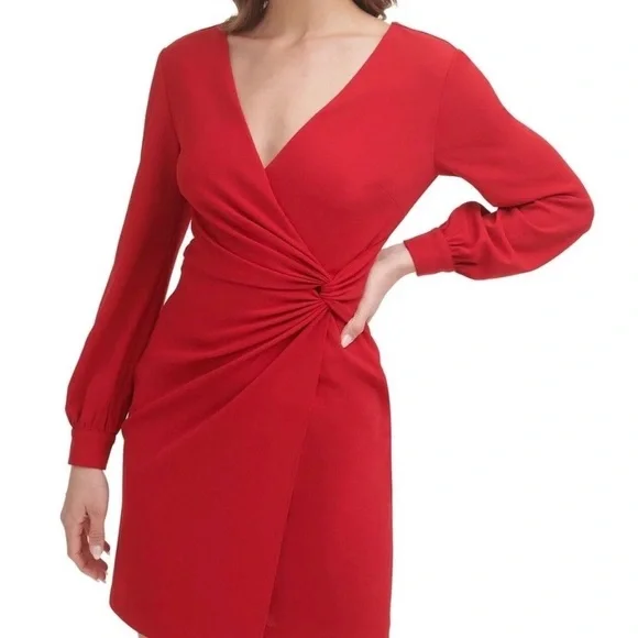 DKNY Red V-Neck Dress NWT - Picture 3 of 9